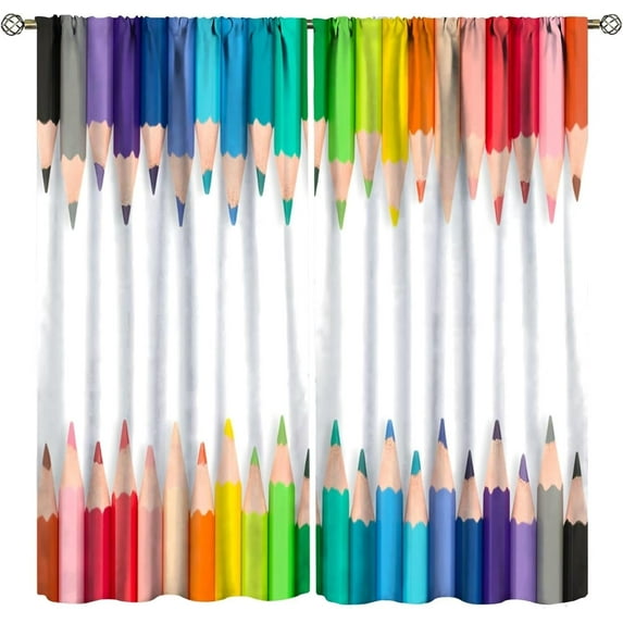 Coloured Pencils Painting Theme Curtains Crayon Primary Creativity ABC Curtain with Rod Pocket for Bedroom Nursery Classroom Toddler Dorm Drapes Window Treatments 2 Panels Set 42x54 Inch