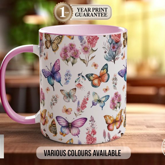 Coloured Watercolour Butterfly Full Wrap Art Mug - Design 1