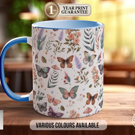 Coloured Watercolour Butterfly Full Wrap Art Mug - Design 2