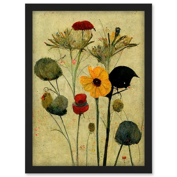 Colourful Abstract Autumn Wildflowers Artwork Framed Wall Art Print A4