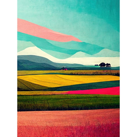 Colourful Abstract Modern Country Landscape Multicoloured Unframed Wall Art Print Poster Home Decor