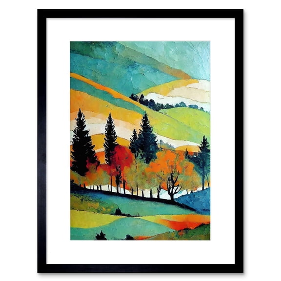 Colourful Autumn Landscape Scotland Hillside Forest Oil Painting Artwork Framed Wall Art Print 9X7 Inch