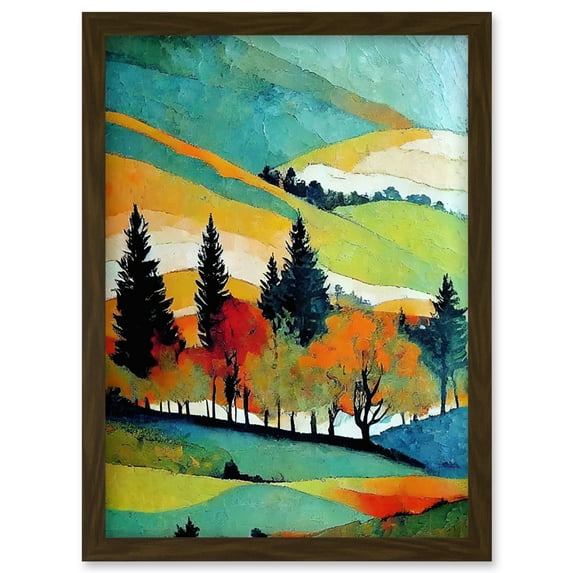 Colourful Autumn Landscape Scotland Hillside Forest Oil Painting Artwork Framed Wall Art Print A4