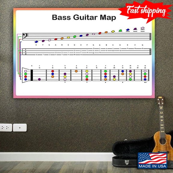 Colourful Bass Guitar Map 16 x 24 Inch Poster