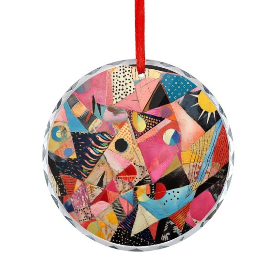 Colourful, Blocky Triangles Patchwork Glass Ornament Coloful Vintage Bohemian Hanging Ornament Holiday Decorations And Xmas Gift Ideas