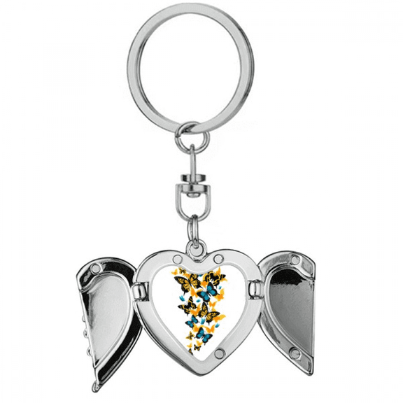 Colourful Blue Yellow Flower Heart Angel Wing Key Chain Holder