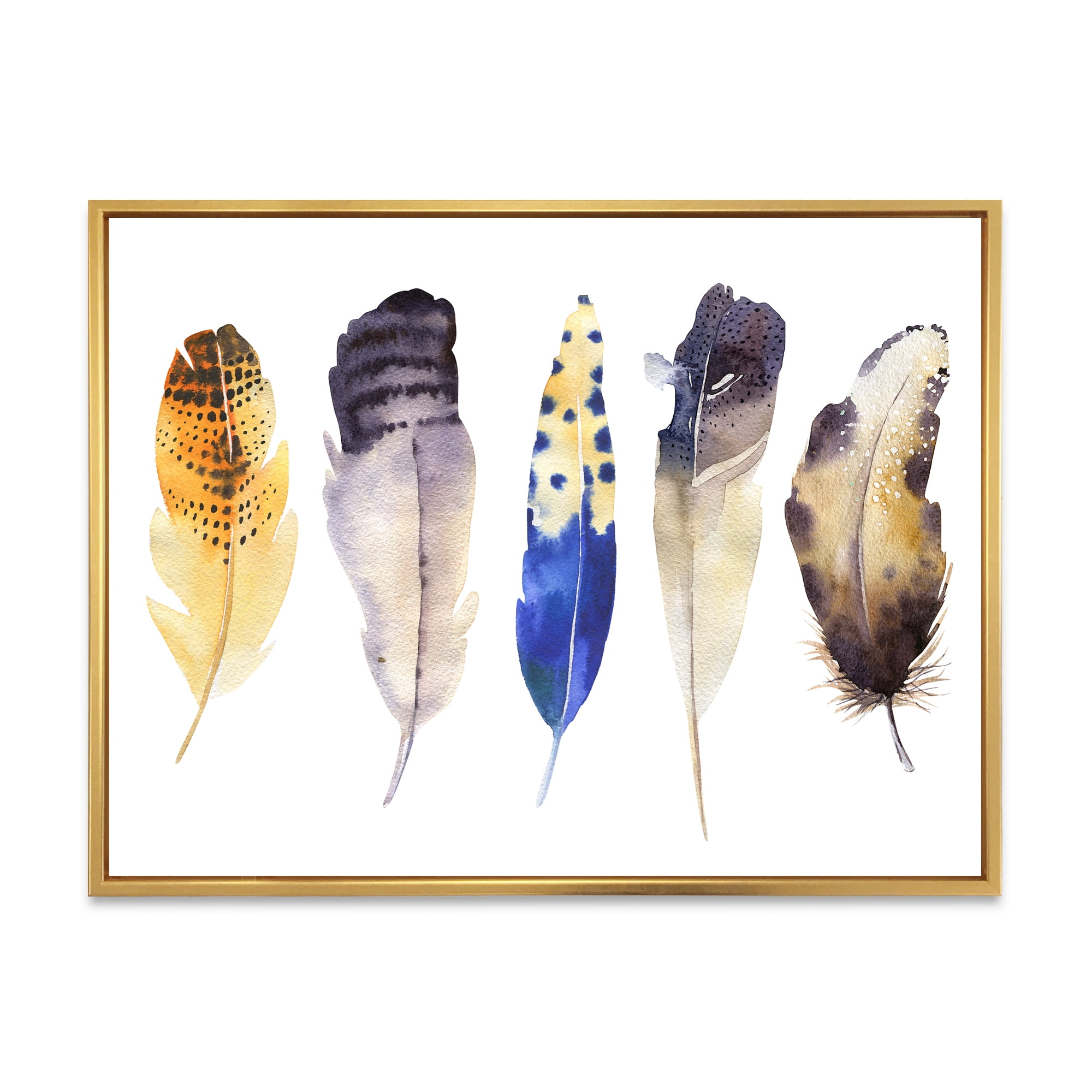 Colourful Boho Art Feather Set I 32 in x 16 in Framed Painting Canvas Art Print, by Designart
