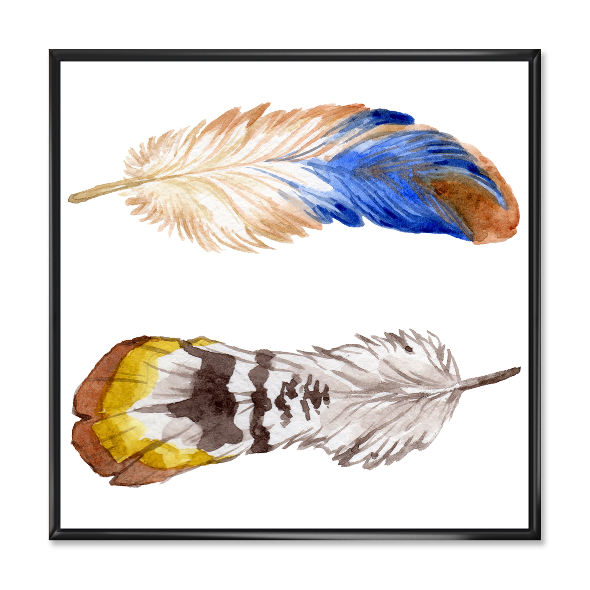 Colourful Boho Art Feather Set III 30 in x 30 in Framed Painting Canvas Art Print, by Designart