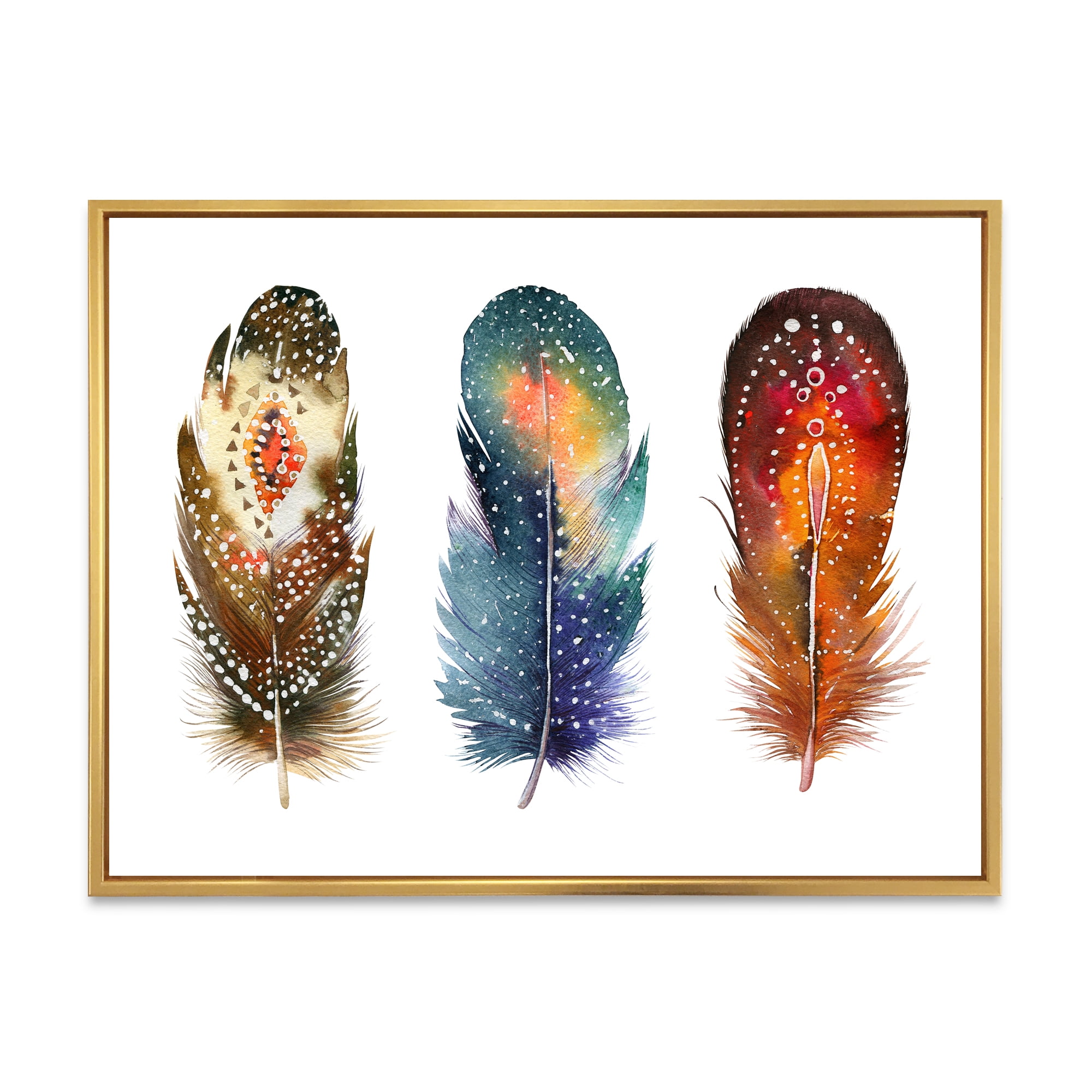 Colourful Boho Art Feather Set IX 40 in x 30 in Framed Painting Canvas Art Print, by Designart