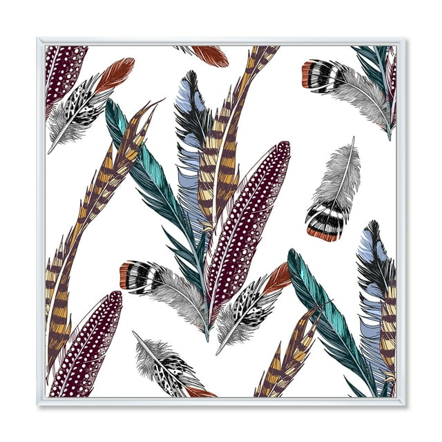 Colourful Boho Art Feather Set V 16 in x 16 in Framed Painting Canvas Art Print, by Designart