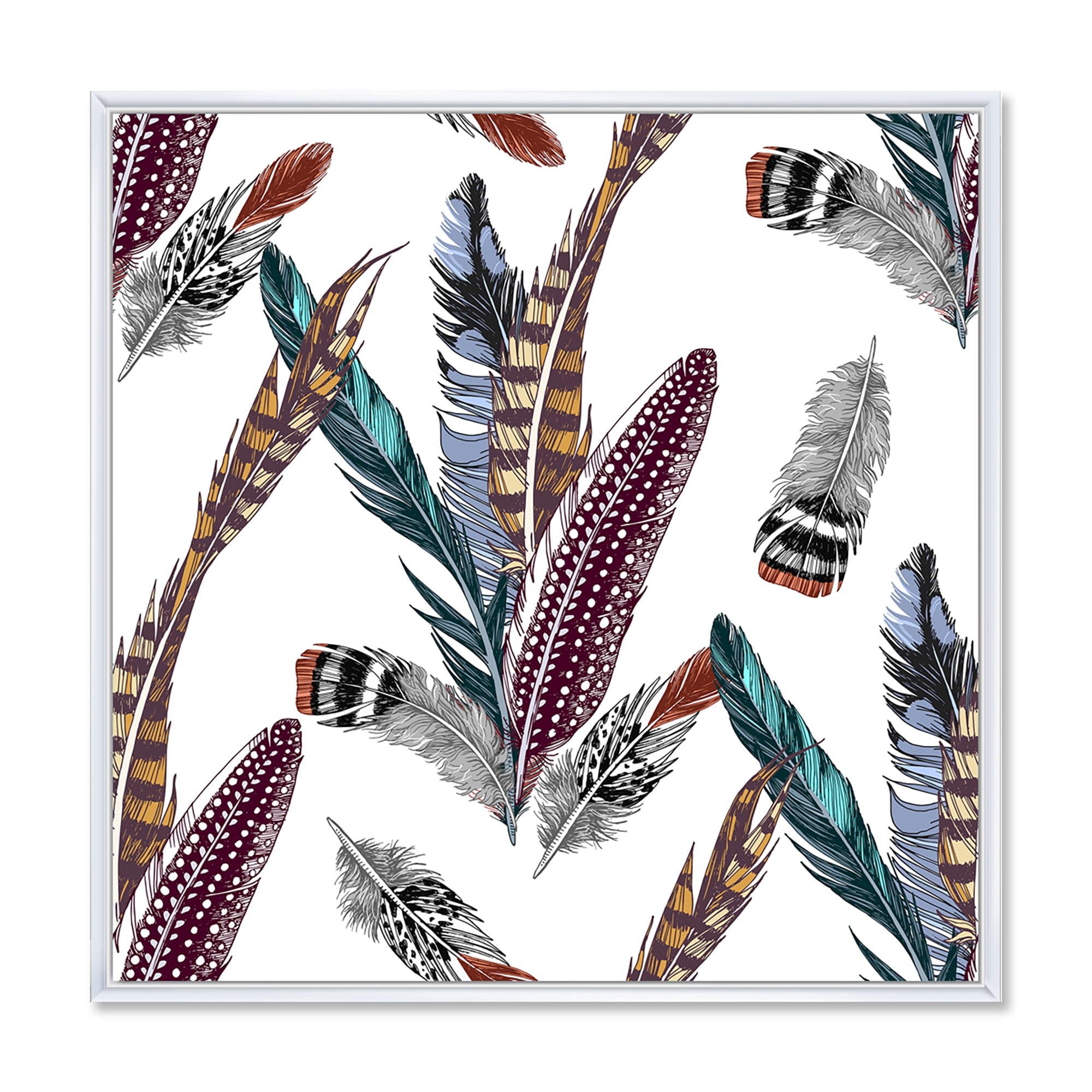 Colourful Boho Art Feather Set V 36 in x 36 in Framed Painting Canvas Art Print, by Designart