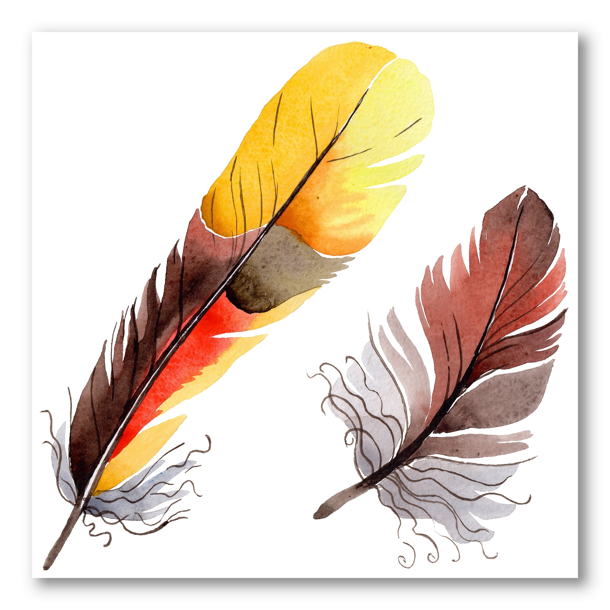 Colourful Boho Art Feathers IV 16 in x 16 in Painting Canvas Art Print, by Designart