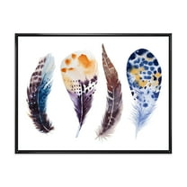 Colourful Boho Feather Set On White VIII 20 in x 12 in Framed Painting Canvas Art Print, by Designart