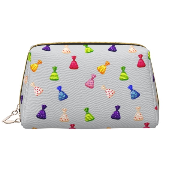 Colourful Chocolate Candy Print Makeup Bag, Large Capacity Travel Cosmetic Bag for Women Girls- Travel Toiletry Bag Leather Portable Waterproof Makeup Case Organizer with Handle