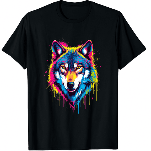 Colourful Cool Wolf Head in Vivid Shades Artistic Designed T-Shirt for Men Women