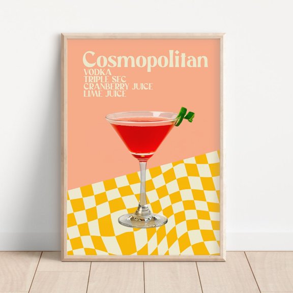 Colourful Cosmopolitan Cocktail Print - Retro 70s Bright Pastels On Trend Fashion Prints Bar Poster Kitchen Prints Cosmo Art