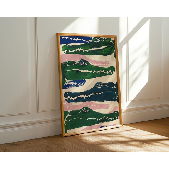 Colourful Crocodile Pattern Print Pop Art Animal Wall Art Abstract Croc Illustration