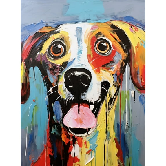 Colourful Dog Portrait Artwork by Jason Brydson Happy Face Oil Painting Bold Bright Vibrant Large Wall Art Poster Print Thick Paper 18X24 Inch