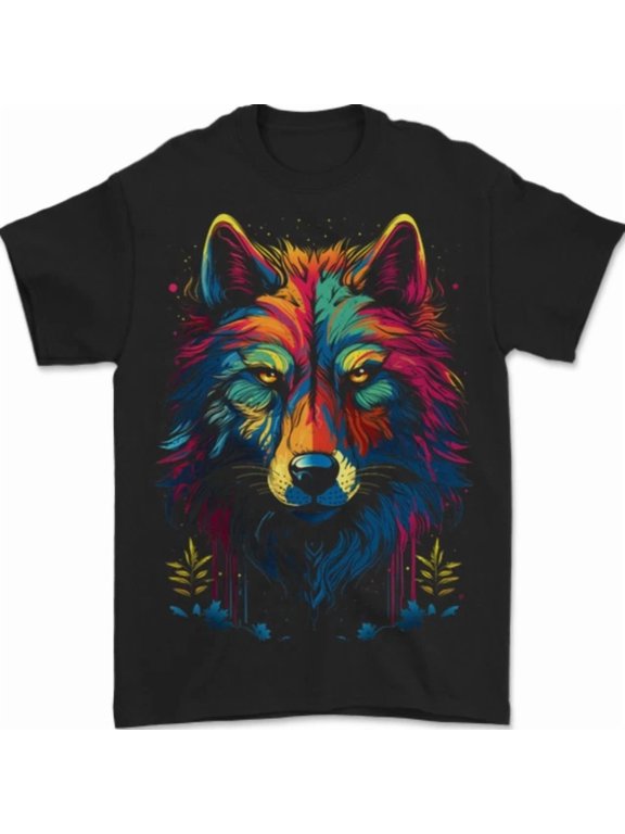 Colourful Fantasy Wolf Face Mens Womens S-5XL T-Shirt