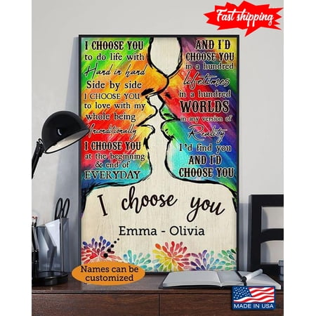 Colourful Fireworks Customized Name LGBT Lesbian Couple I Choose You To Do Life With Hand In Hand Side By Side 24 x 36 Inch Poster