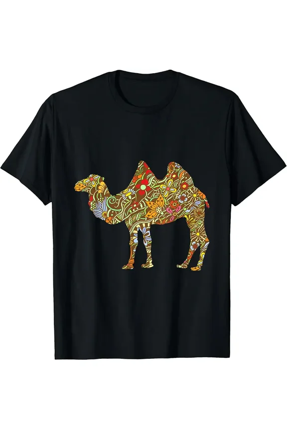 Colourful Floral Camel Funny Retro Gift T-Shirt