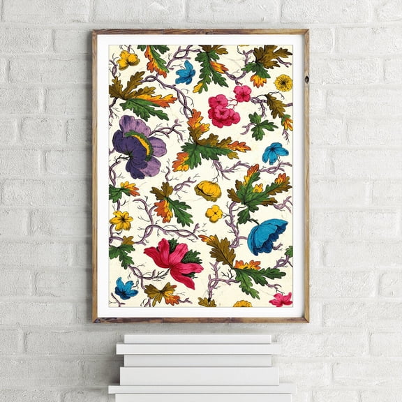 Colourful Flower Autumn Leaf Pattern, Unframed Paper Poster 8x10in