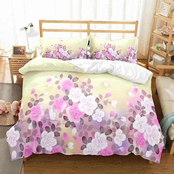 Colourful Flower Duvet Cover Set King Size for Kids Boy Bedding Set Rose Pattern Polyester Quilt Cover with Zipper