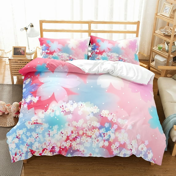 Colourful Flower Duvet Cover Set King Size for Kids Boy Bedding Set Rose Pattern Polyester Quilt Cover with Zipper
