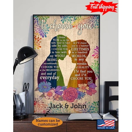 Colourful Flowers Customized Name LGBT Pride Gay Couple I Choose You To Do Life With Hand In Hand Side By Side 11 x 17 Inch Poster