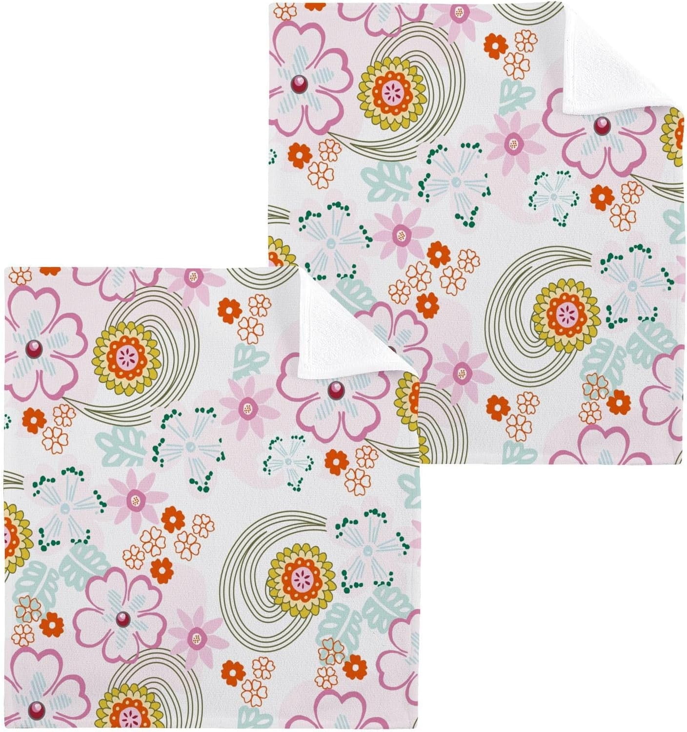 Colourful Flowers Washcloth 12x12in Set, 2 Pack Absorbent Cotton Towel ...