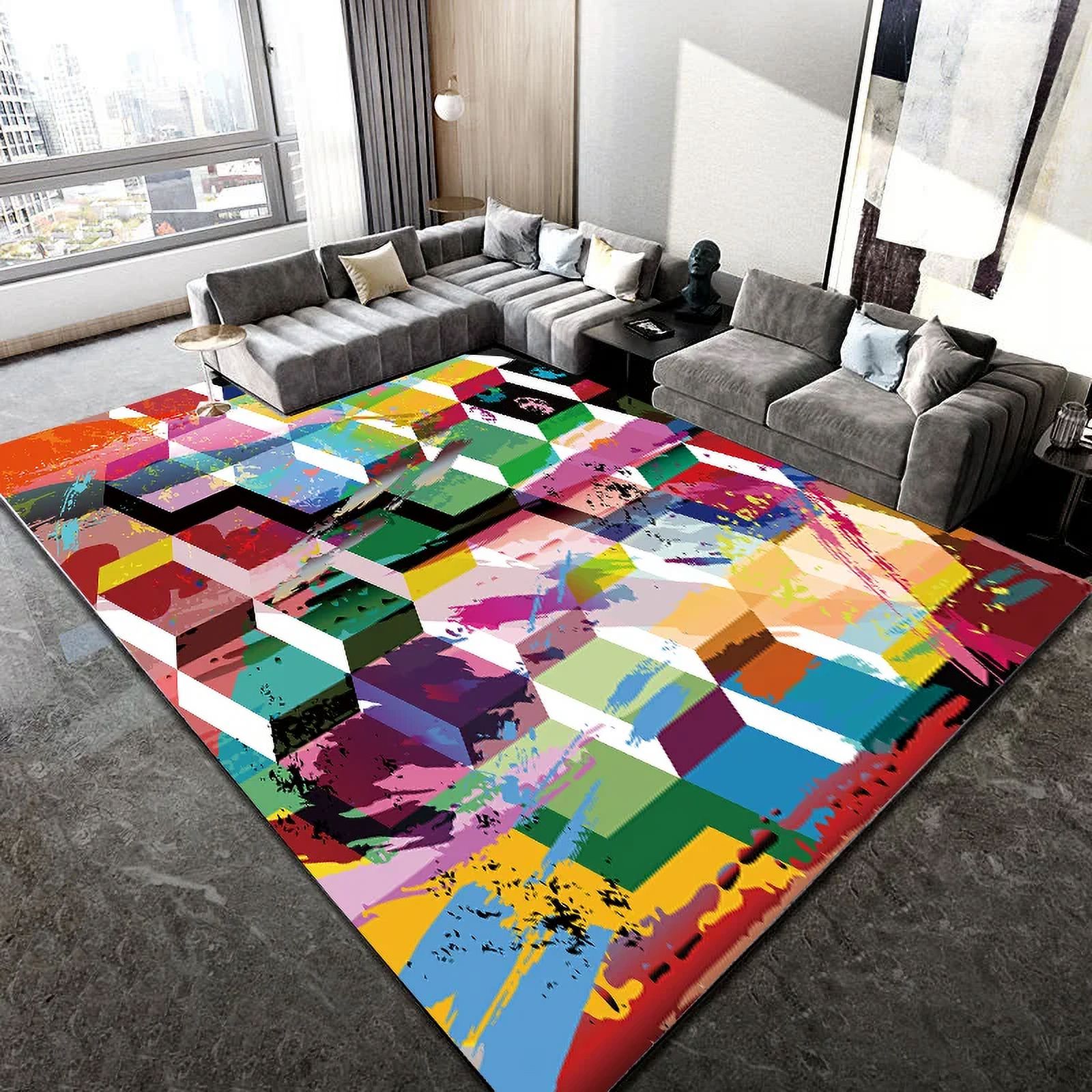 Colourful Geometry Abstract Floor Lounge Rug Carpets Room Decoration Large Area Rug Bedroom
