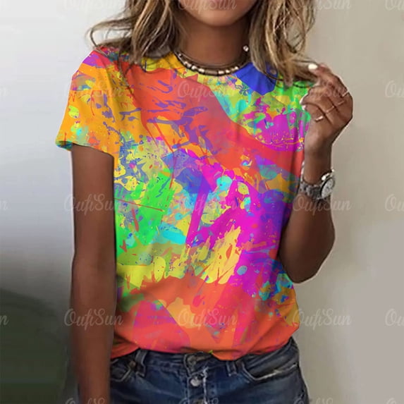 Colourful Graffiti Women‘s T-shirt Summer O-neck Casual Short Sleeve Female Loose Fashion Pullover For Ladies Daily Streetwear