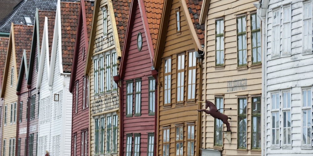 Colourful Houses In A Row Bergen Norway Canvas Art - Keith Levit Design Pics (22 x 11)