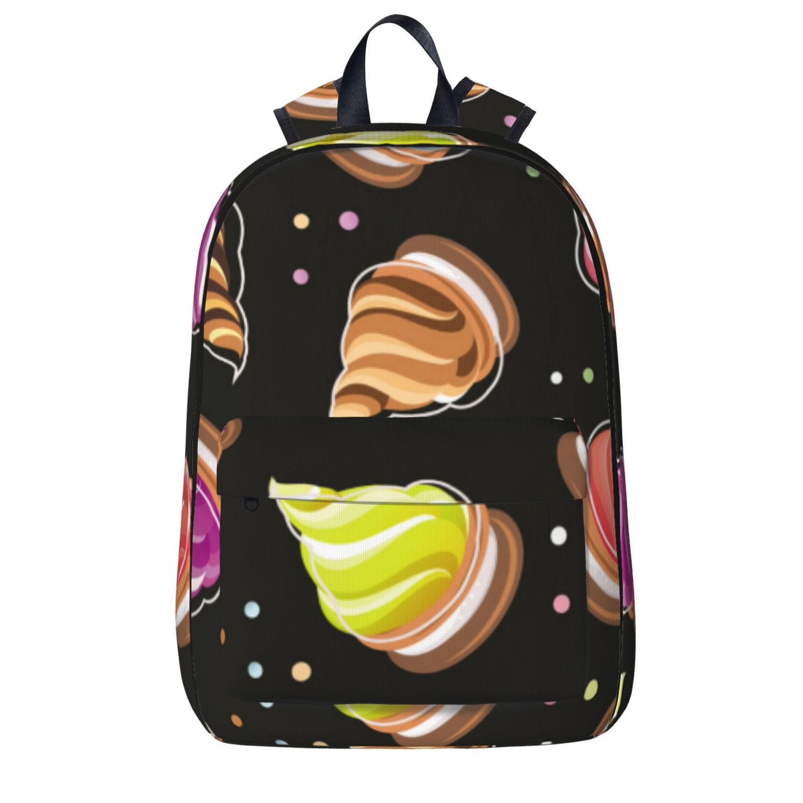 Colourful Ice Cream Print Black Travel Backpack for Women Men Laptop Backpack Weekender Bags Lightweight Carry On Backpack Hiking Backpack School Backpacks for Boys Girls College Walmart