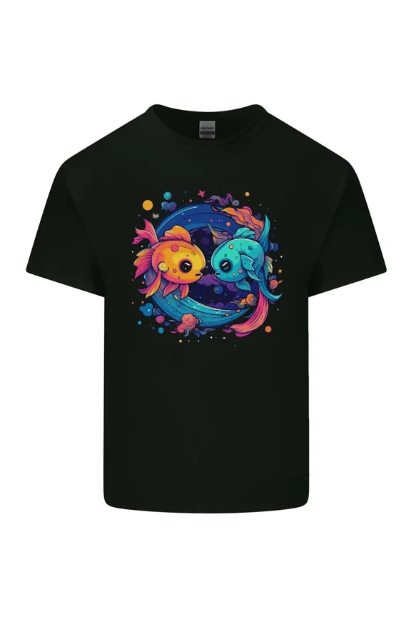 Colourful Kawaii Pisces Star Sign Zodiac Fish Anime Cotton Shirt,for unisex up to 5XL