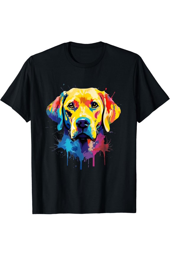 Colourful Labrador Yellow Golden Lab Retriever Splash Paint T-Shirt Size S-5XL