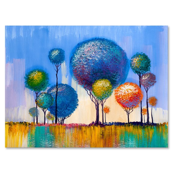 Colourful Landscape Trees Impressionist I 12 in x 8 in Painting Canvas Art Print, by Designart