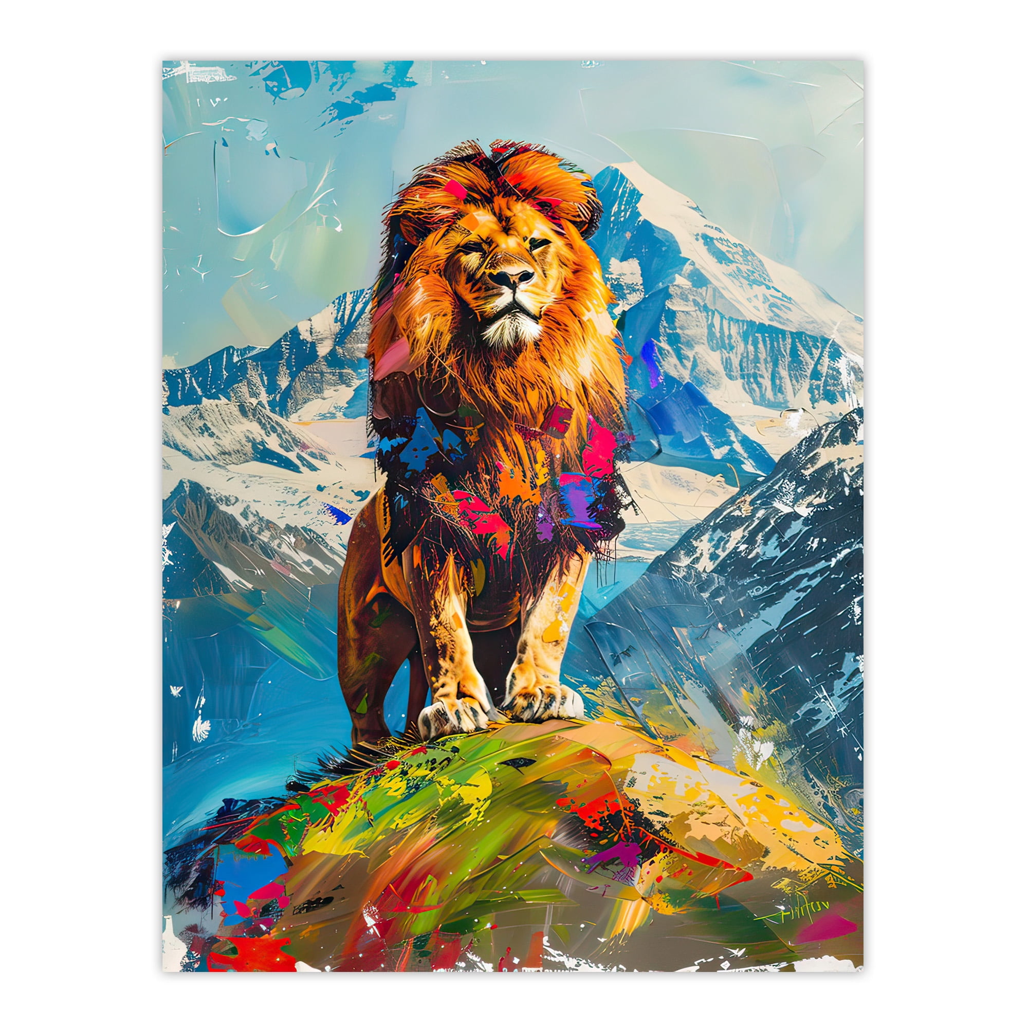Colourful Lion Nature Animal Lover Mountain King Living Room Large