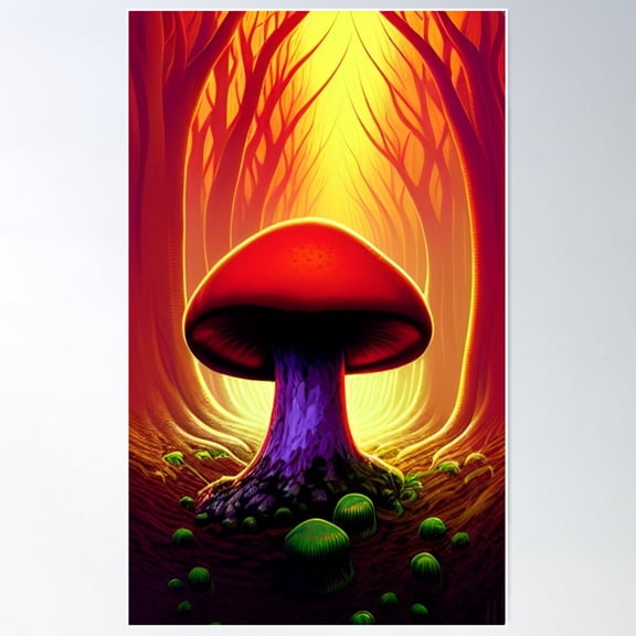 Colourful Mushroom Pic Poster Wall Art, Modern Wall Decor For Living Room Bedroom, 12x18 UNFRAMED