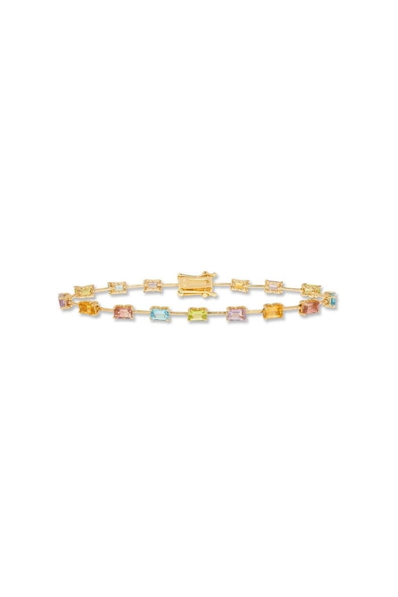 Colourful Rainbow Baguette Sparkling Multi Color Gemstone Tennis Bracelet 14K Gold Plated Sterling Silver Gift For Her