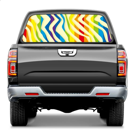 Colourful Rainbow Stripes Wave Rear Window Decals for Trucks- Pickup Car Window Stickers Decal- Truck Back Window Tint Decal Graphic Perforated Vinyl Truck Stickers 66" X 22"