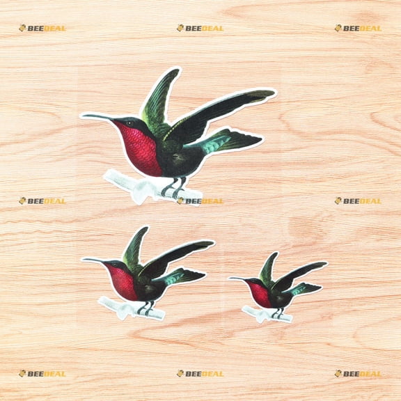 Colourful Red Garnet Throated Hummingbird in Tree Vinyl Decal Sticker - 3 Pack Reflective, 3 Inches, 4 Inches, 6 Inches - for Car Boat Laptop Cup Phone