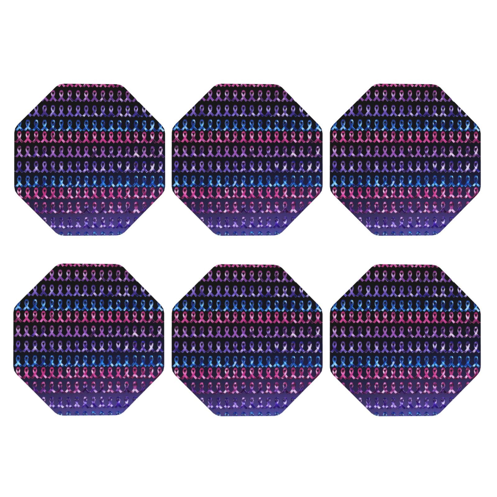 Colourful Ribbons Pattern Set of 6 Faux Leather 4 Inch Coasters Drinks ...