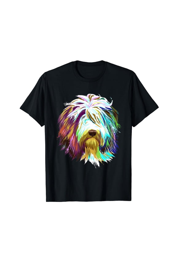 Colourful Splash Dog Bearded Collie Black T-Shirt