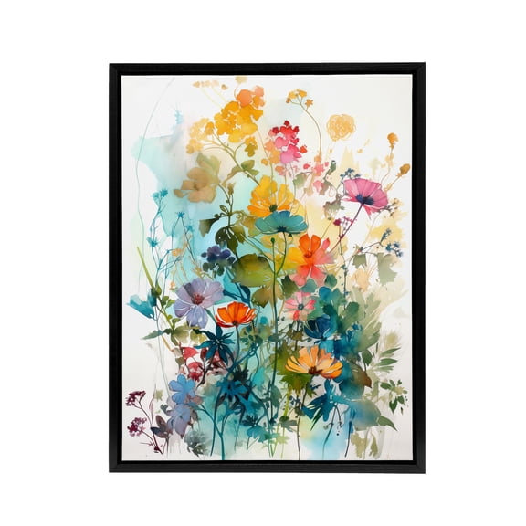 Colourful Spring Wild Flowers Black Framed Canvas Wall Art Print 12X16"