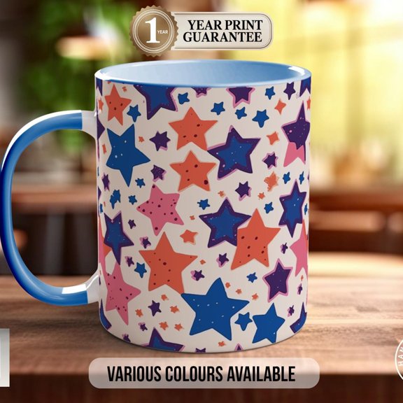 Colourful Stars Pattern Full Wrap Coloured Art Mug - Design 11