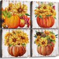 thumbnail image 1 of Colourful Sunflower Pumpkin Figure Wall Art Decor Modern Painting Wooden Framework Poster Pictures Print Living Room Home Office Kitchen Bathroom Decoration 16 x 16 Inch 4 Panels, 1 of 6