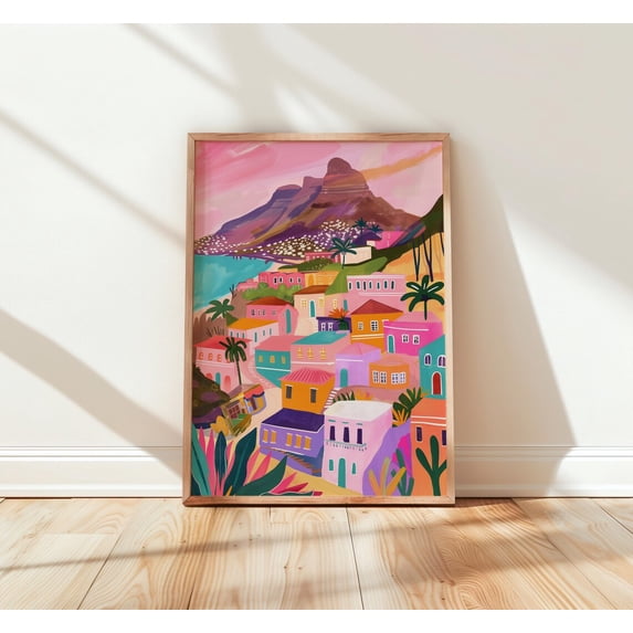 Colourful Table Mountain Art Vibrant Cape Town Landscape Bokaap Houses ...