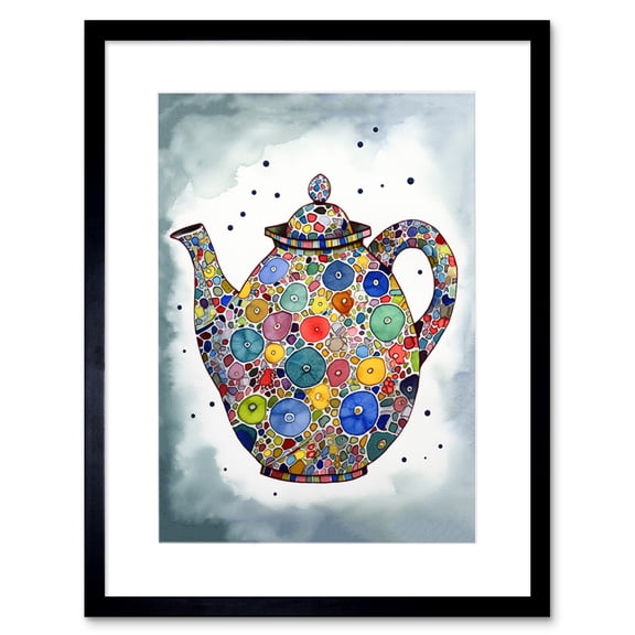Colourful Teapot Folk Art Kitchen Artwork Framed Print Wall Art 9X7 Inch