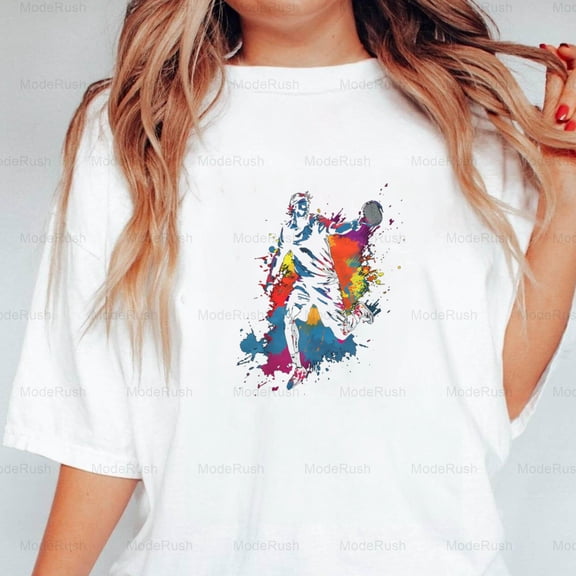 Colourful Tennis Player Tennis Funny Sports Graphic Design Unisex T-Shirt, up to size 5XL-TS WHITE